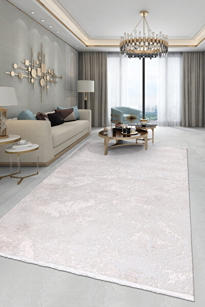 Halispecial Elyfa Luxe Ekru Akrilik Halı – Salon ve Oturma Odası, Robot Süpür...