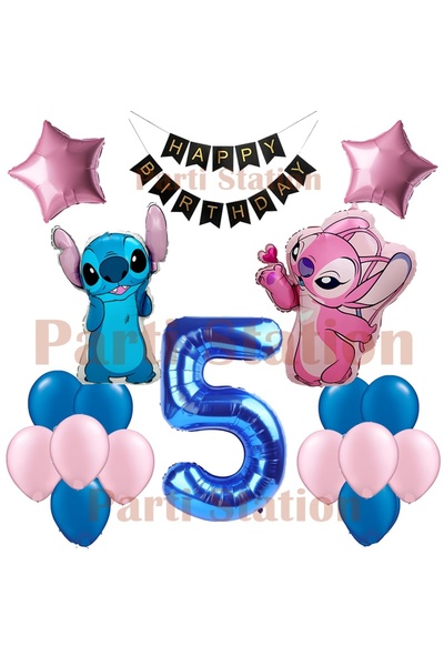 Parti Station مجموعة بالونات ليلو ستيتش وأنجل لحفلات أعياد الميلاد بعمر 5 سنو...