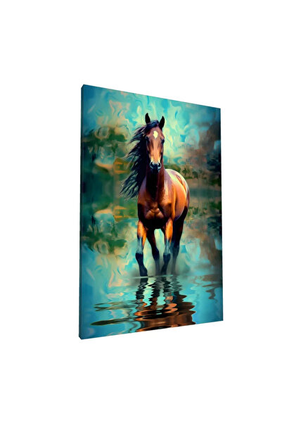 PozaTablou Pictură pe pânză: Cal în apă cu fundal albastru (70x100 cm)