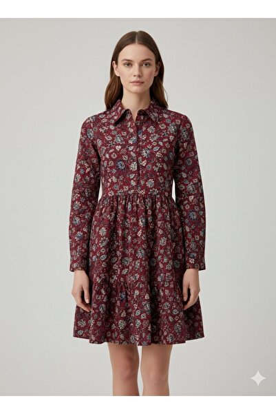 Meşe Moda Velvet Textured Ethnic Patterned Dress