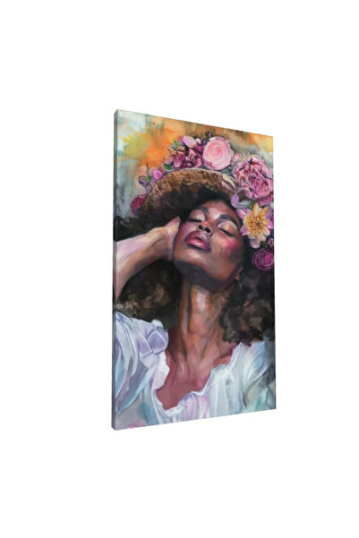 PozaTablou Pictură pe pânză - Portret african cu flori și culori vibrante (70...