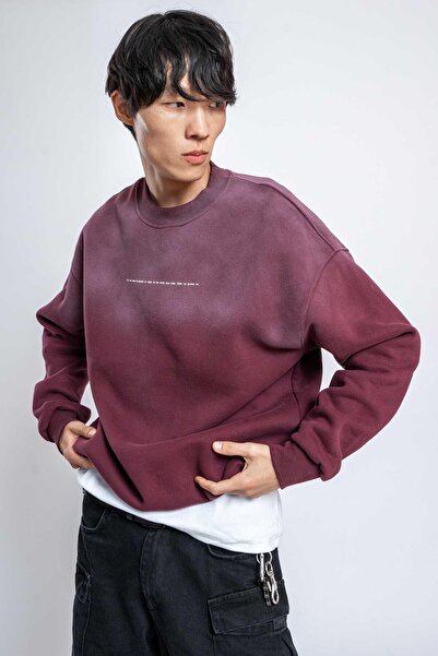 ablukaonline Men's Minimal Text Detailed Washable Sweatshirt Burgundy