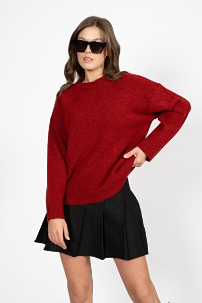 RTD&VLD Kadın Vita250 Lora Bisiklet Yaka Rahat Kalıp Triko Kazak Kırmızı