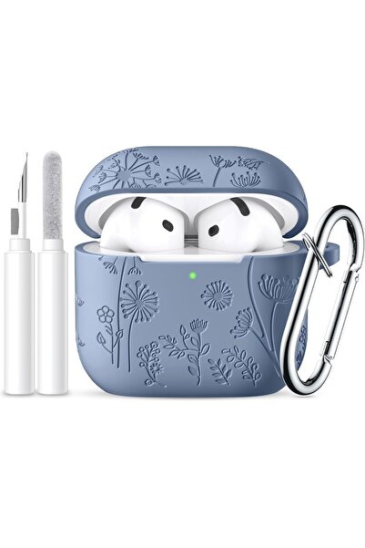 Upeak AirPods 4 Silicone Case with Cleaner Kit & Keychain - Blue Gray