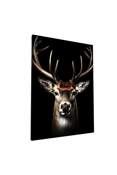 PozaTablou Pictură pe pânză: Portret realist de cerb pe fundal negru 70x100 cm