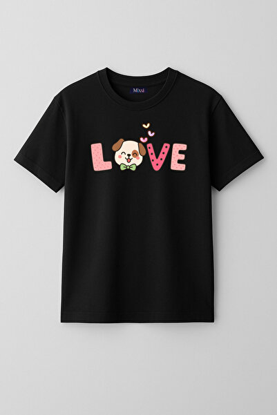 mixxi fashion تي شيرت للفتيات بأكمام قصيرة من Cute Dog Love مطبوع (4-13 سنة)