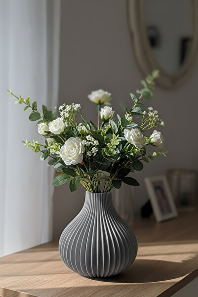 MEK Aesthetic Striped Decorative Vase Gray (22X22Cm)