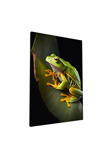 PozaTablou Pictură pe pânză: Broască pe frunză în detalii vii (80x120 cm)
