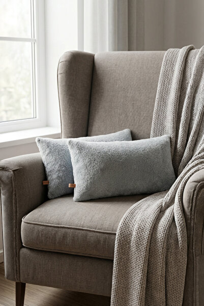 HAMUR Scandinavian Bohemian 2-Piece Teddy Puffy Throw Pillow Cover Gray