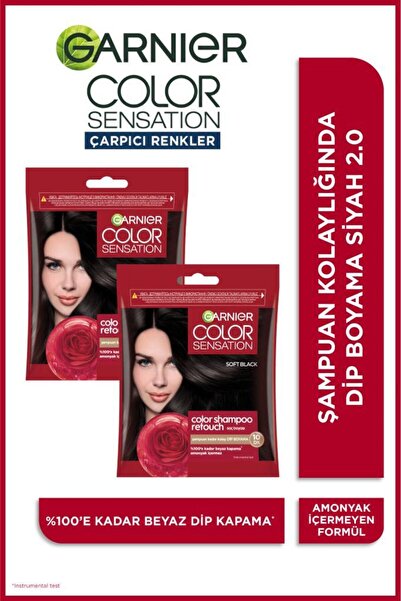 Garnier 2'li Color Shampoo Retouch Şampuan Kolaylığında Dip Boyası, Siyah 2.0