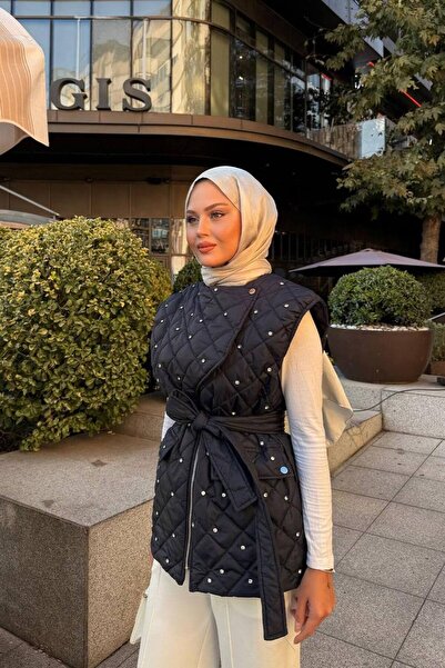 AFA COLLECTION Women's Stylish Stone Detailed Lined Quilted Vest