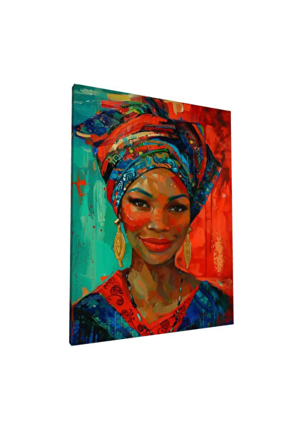 PozaTablou Pictură pe pânză: Portret de femeie africană în culori vii 70x90 cm