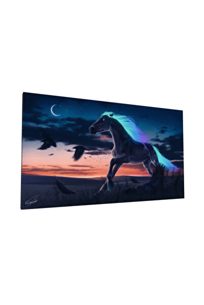 PozaTablou Pictură pe pânză: Cal nocturn cu coamă luminoasă 120x70 cm