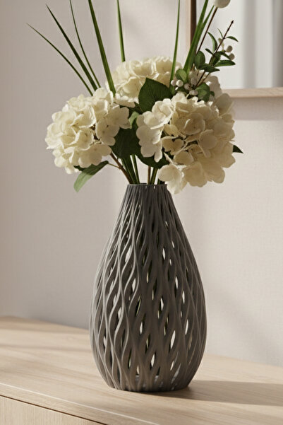 MEK Decorative Plastic Vase with Knitted Pattern Gray (18X10.5Cm)