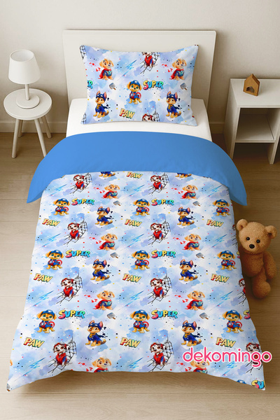 dekomingo طقم غطاء لحاف منقوش من سوبر باو باترول (بدون ملاءات) - غطاء وسادة 1...