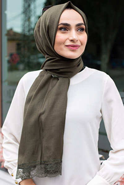 Feiza Collection Dantelli Pamuklu Soft Şal Koyu Haki