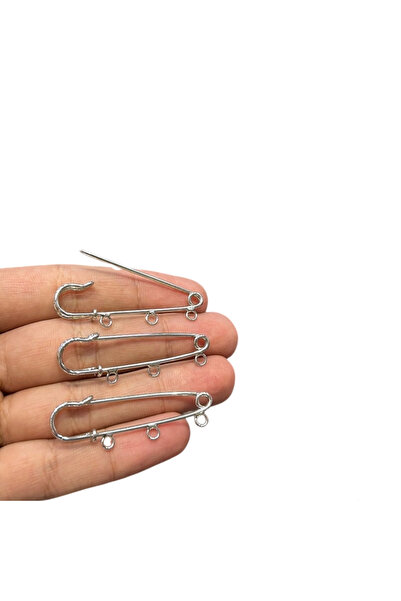 MADEFORYOUU 1 ADET - 5 cm 3 HALKALI İSKOÇ İĞNESİ, GÜMÜŞ KAPLAMA, ÇENGELLİ İĞNE
