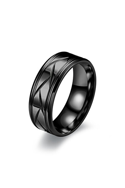 Choice 11 خاتم رجالي فضي اللون أسود من الفولاذ المقاوم للصدأ متعدد الأوجه للرجال والنساء