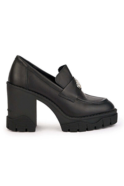Trenddo Shoes Γυναικεία παπούτσια από μαύρο γνήσιο δέρμα με χοντρό τακούνι ύψ...
