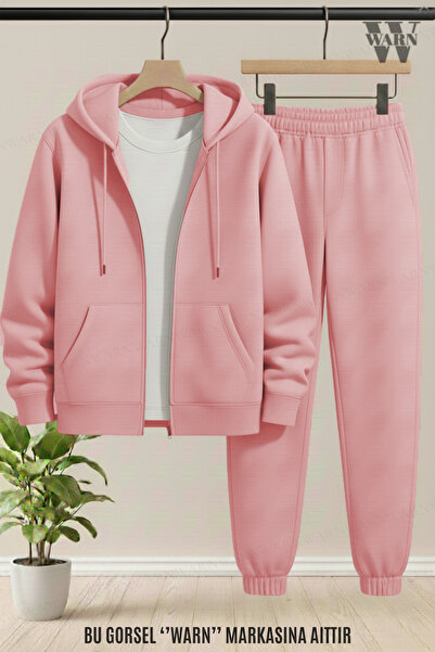 warn Hooded Cardigan Elastic Jogger Leggings Tracksuit Set Unisex Winter/ Transitional 3 Thread Fabric