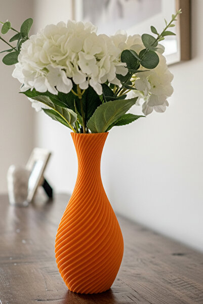 MEK Elegant Curved Design Decorative Vase Orange (20X11Cm)