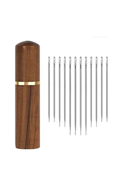 Sarphia Store Set of 12 Innovative Sewing Needles with Special Thread Hole and Wood Holder, Silver
