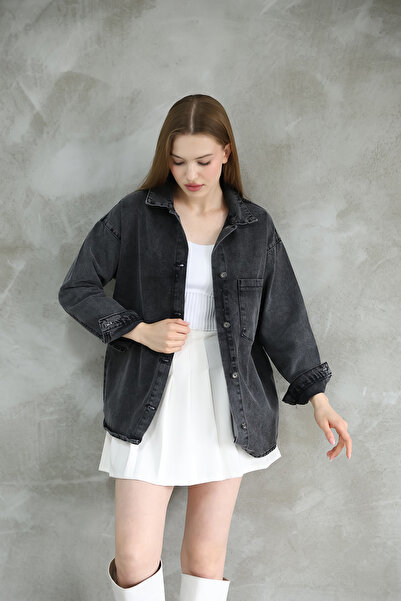 FIREVOGUE KADIN OVERSIZE YIKAMALI DENIM CEKET