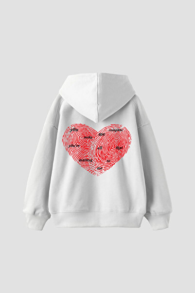 Sekizbiraltı You Make Me Complete Printed Oversized Unisex White Hoodie