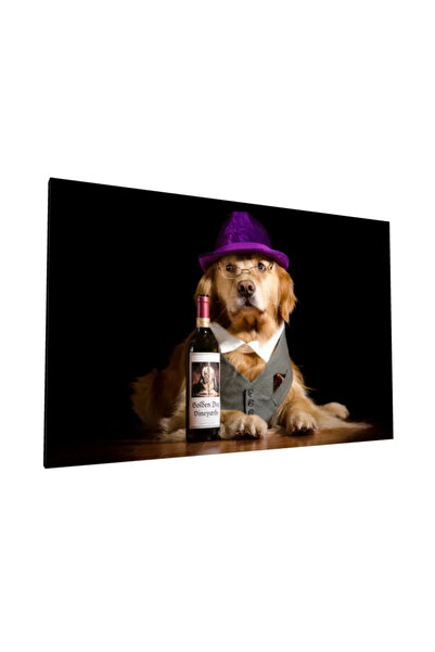 PozaTablou Pictură pe pânză: Câine elegant cu pălărie și vin 70x50 cm