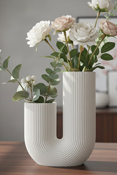 MEK Striped U Curved Decorative Vase White (23X17Cm)