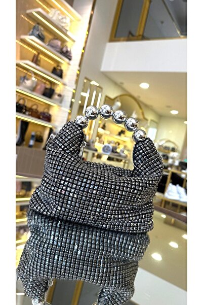 KRISTE BELL İthal Kristal Taşlı İnci Saplı Kadın Çanta 27073 Siyah