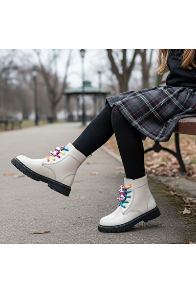 OEM Ghete îmblănite pentru fete, cu șireturi multicolore și aplicație decorat...