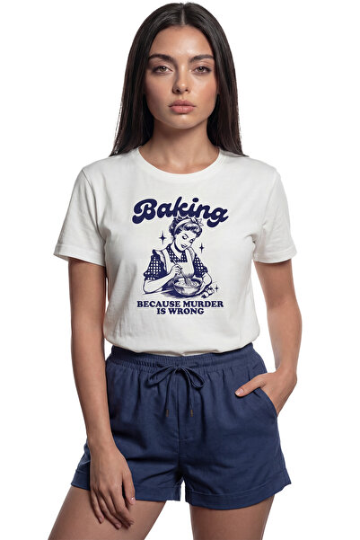 Color Luxe ''Baking because Murder Is Wrong'' Written Printed 100% Cotton Rel...