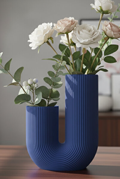 MEK Striped U Curved Decorative Vase Blue (23X17Cm)