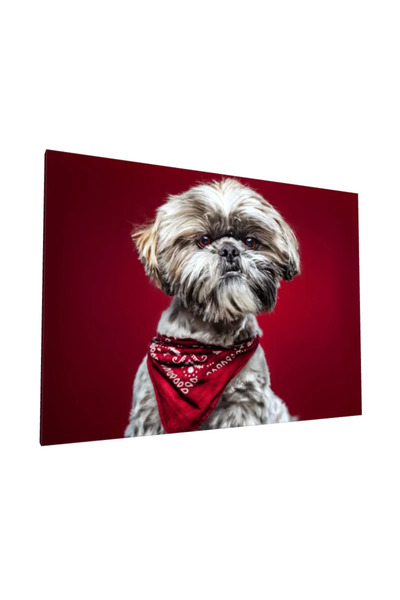 PozaTablou Pictură pe pânză: Portret de câine cu bandană roșie 40x30 cm