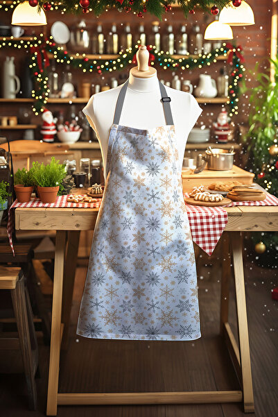 Moud's White Snowflakes Christmas Pattern Kitchen Apron, Chef Apron, Waiter A...