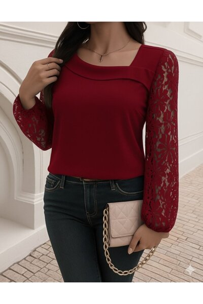 Wear Up Bluză din crep importat cu mâneci lungi și guler asimetric pentru femei