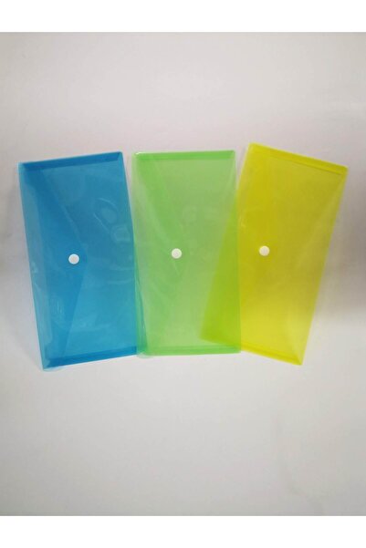 Linea Şeffaf Mavi, Sarı, Yeşil Çıtçıtlı Zarf Dosya Tek Bölmeli Plastik 12x25