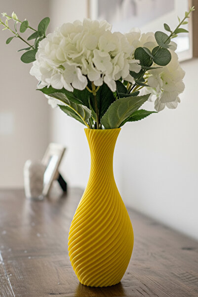 MEK Elegant Curved Design Decorative Vase Yellow (20X11Cm)