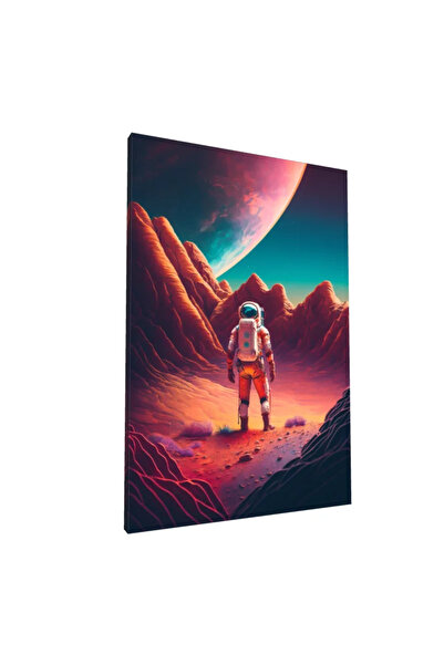 PozaTablou Pictură pe pânză: Astronaută pe un peisaj cosmic roz 70x100 cm