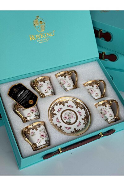 ROSSEV Türk Kahve Fincanı 24K Helana Rosaline 6 Kişilik 12 Parça