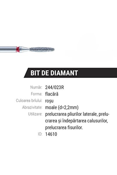 Pauco Profesional Bit Diamantat Cuticula, Flacara, Rosu(Fin), Pauco - 244-023R