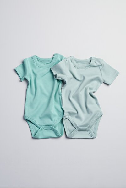 Bondberro Set of 2 Baby and Child Snap-On Bodysuits (Green / Greenish Green)