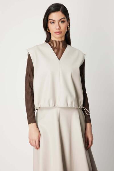 ON V Yaka Deri Süveter