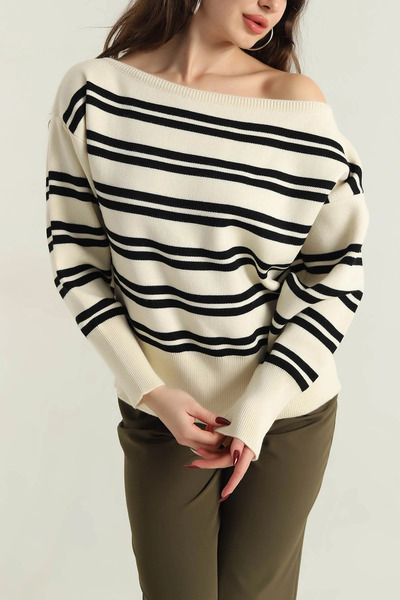 VıoShıne Women's Striped Boat Neck Knitwear Sweater