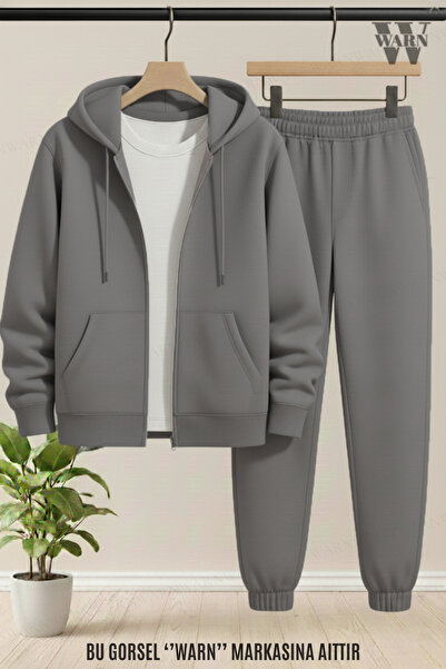 warn Hooded Cardigan Elastic Jogger Leggings Tracksuit Set Unisex Winter/ Transitional 3 Thread Fabric