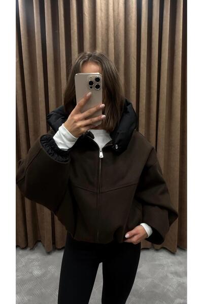 Maysa YÜKSEK YAKA KAPÜŞONLU KAŞE MONT-KAHVE