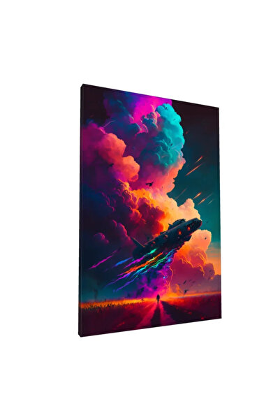 PozaTablou Pictură pe pânză: Nava spațială în nori colorați 70x100 cm