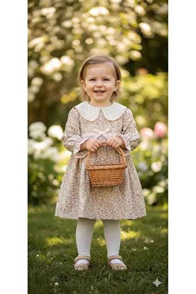 mayakids فستان بناتي من قماش الكتان القطني المزخرف بالزهور