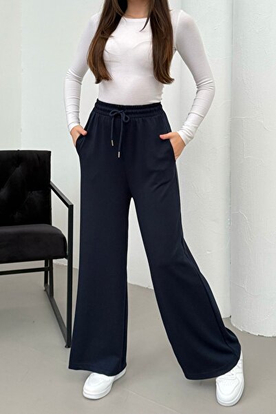 Mezka Γυναικείο παντελόνι με ψηλή μέση, μπλε ναυτικό, με τσέπες, άνετη φόρμα,...